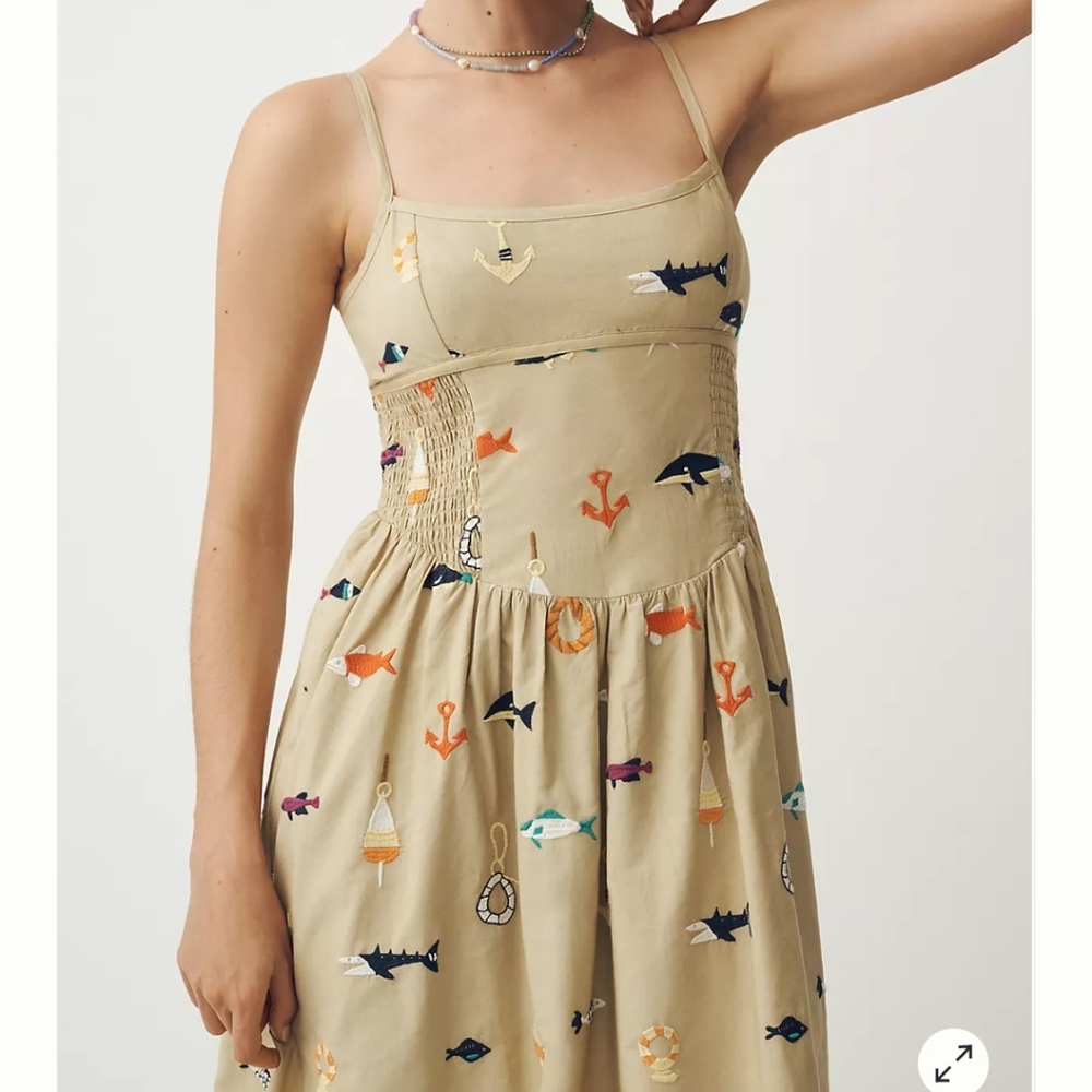 Maeve Sleeveless Square Neck Drop Waist Midi Dress